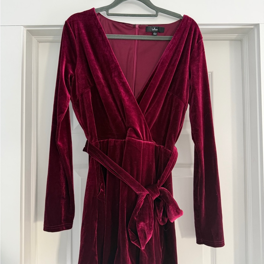 Lulu's Velvet Burgundy Jumpsuit